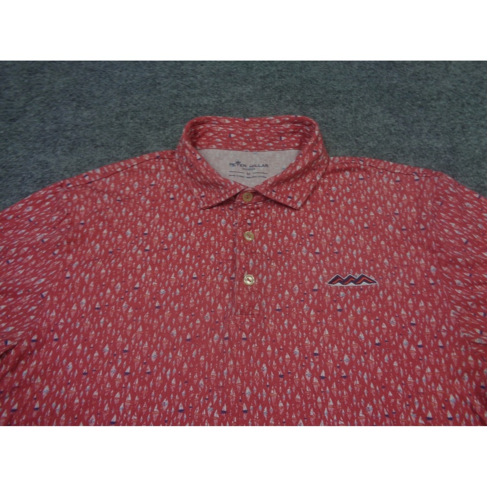 Peter Millar Shirt Mens M Red Seaside Polo Regatta Sailboat AOP Pima Cotton - Picture 2 of 11
